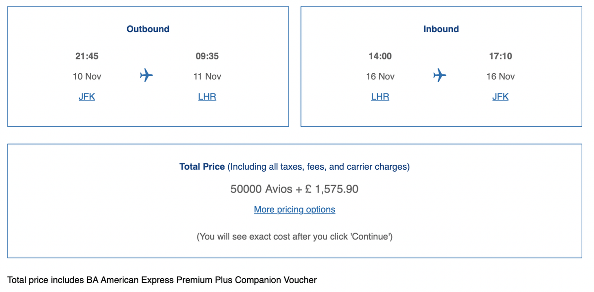 Travel Together Ticket Avios price from New York to London