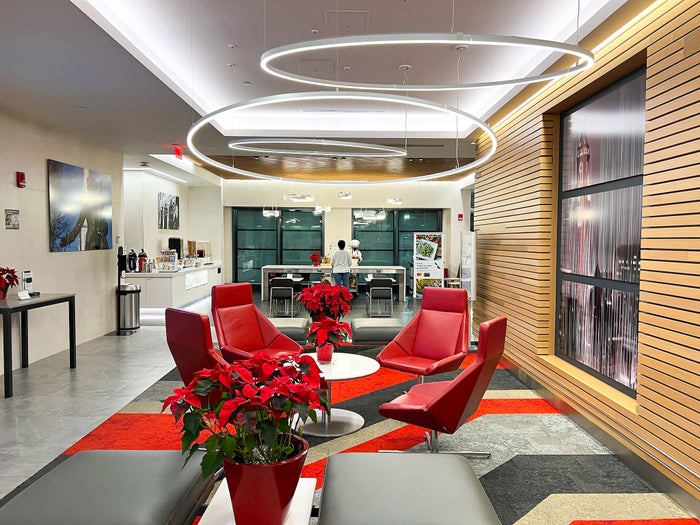Swivel chairs at the Admirals Club at Boston Logan International Airport