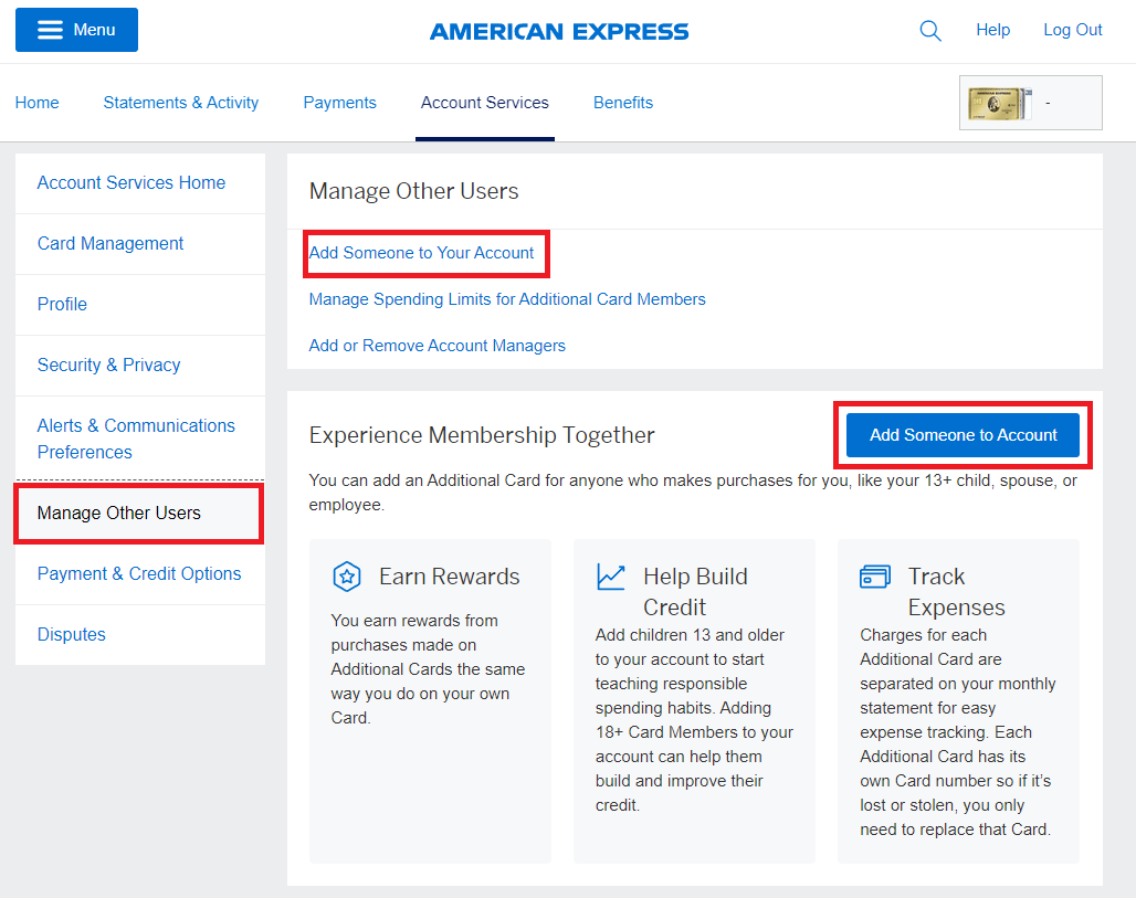 Amex Gold card add authorized user