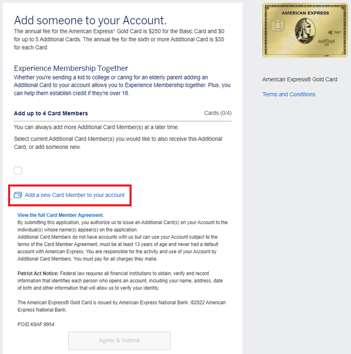 Amex Gold card add authorized user 4 Amex Gold card add authorized user