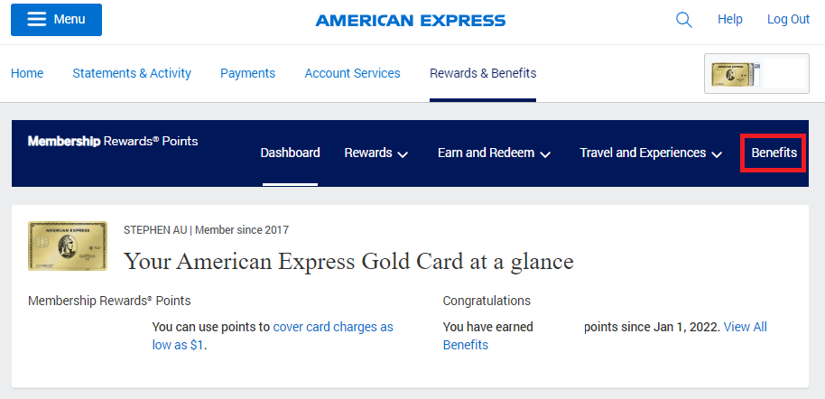 Amex Gold card dining credit