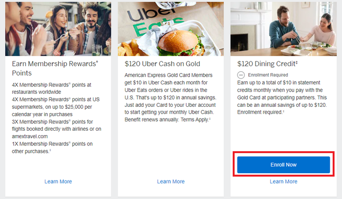 Amex Gold card dining credit
