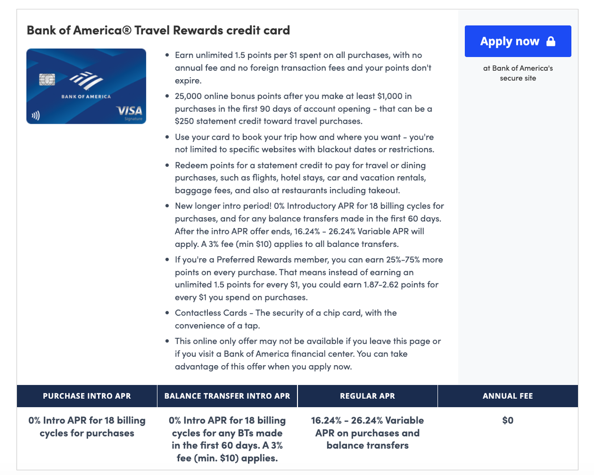 Bank of America Travel Rewards CardMatch