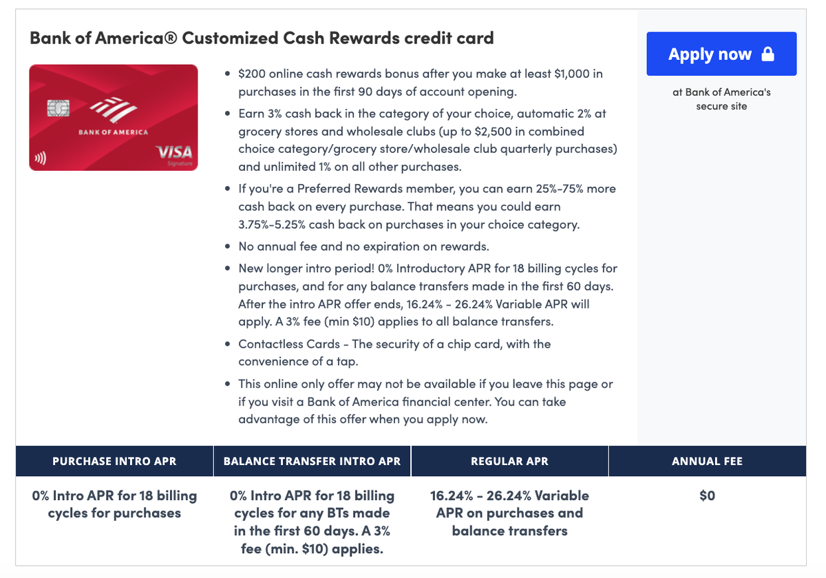 Bank of America Customized Cash Rewards Card CardMatch offer