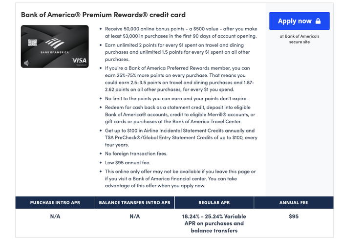 Bank of America Premium Rewards card CardMatch