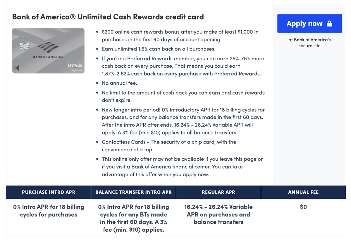 Bank of America Unlimited Cash Rewards card CardMatch