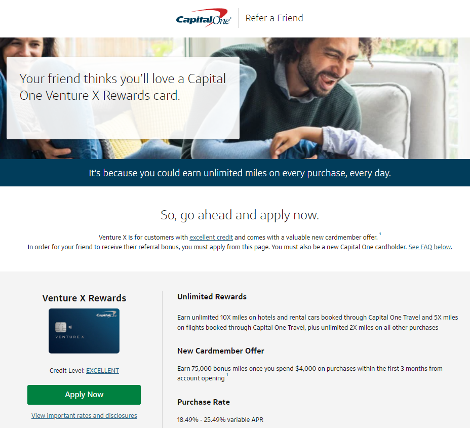 Capital One Venture X referral page