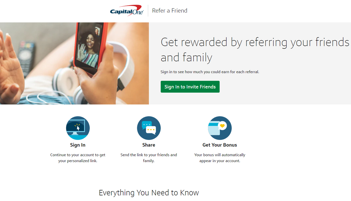 Capital One Refer a Friend site