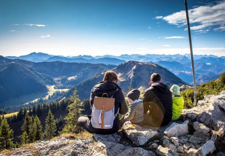 Family sitting on mountain