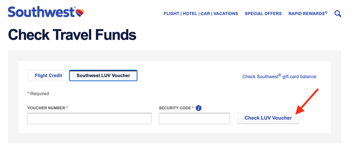 How to check the balance of your Southwest LUV Voucher