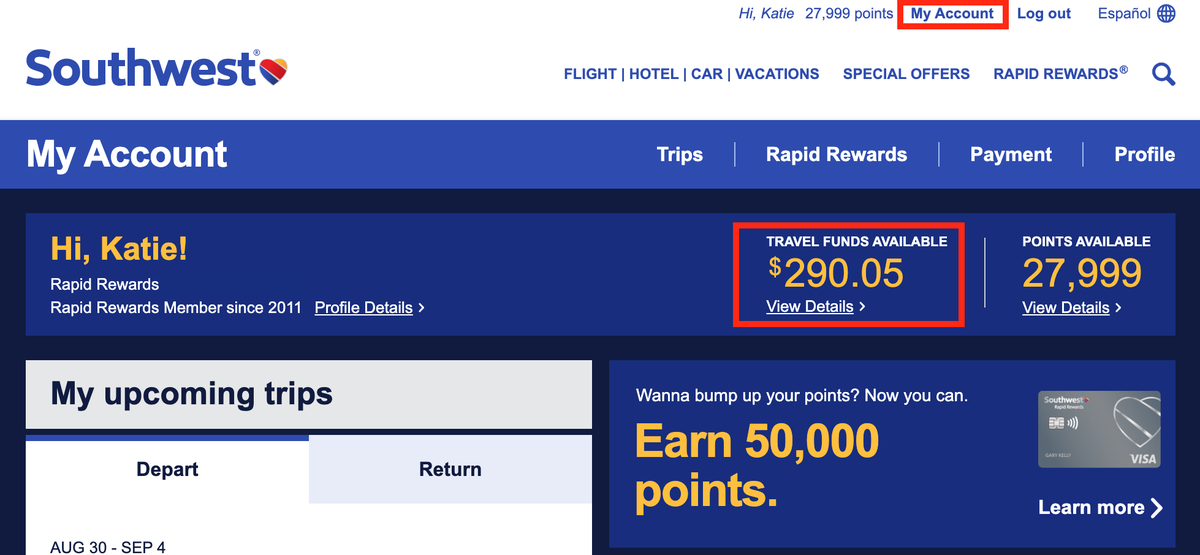 How to find Southwest Travel Funds