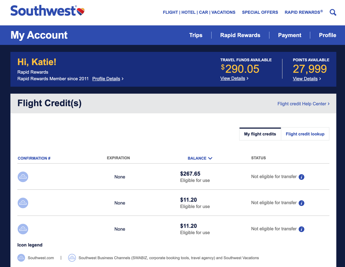 How to view Southwest Flight Credits online