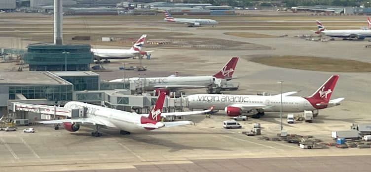 Virgin Atlantic aircraft at London Heathrow Terminal 3