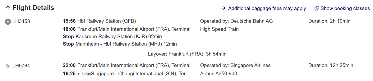 Lufthansa Train Plane itinerary