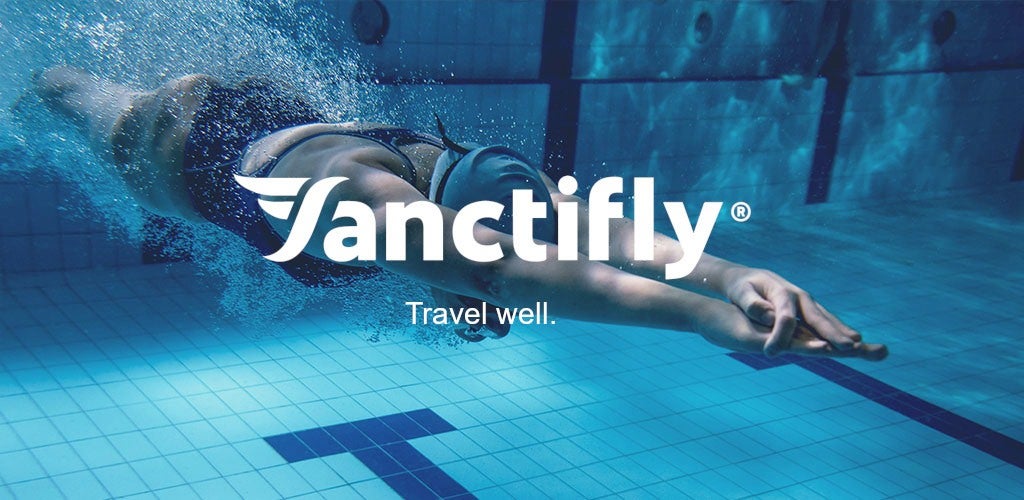 Sanctifly logo and swimmer