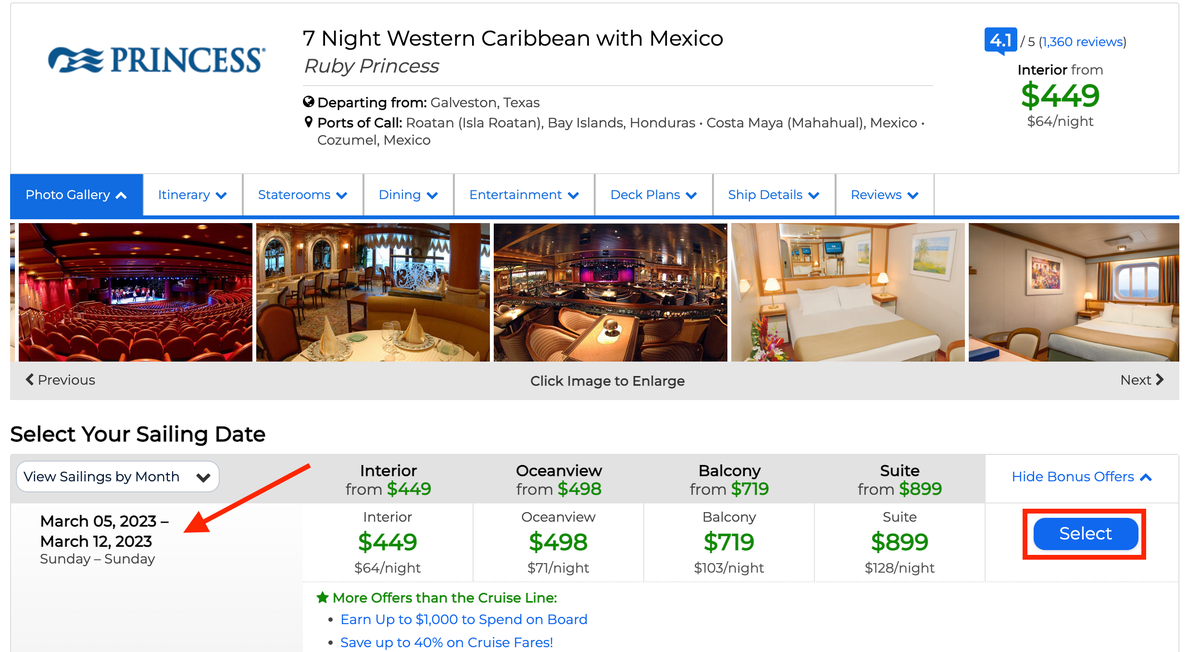Search for a cruise on Priceline