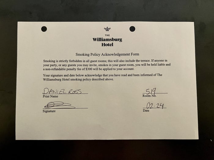 The Williamsburg Hotel check in smoking policy