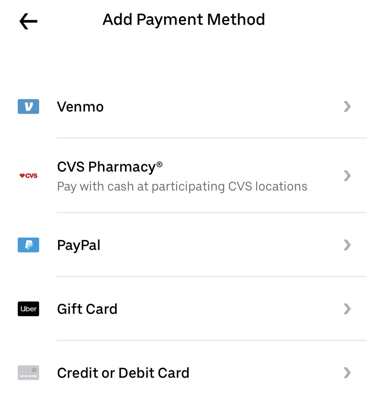 Uber Wallet add payment method