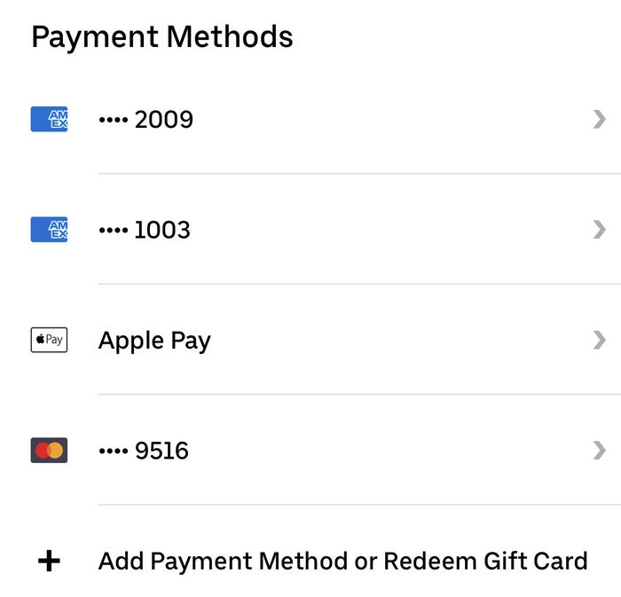 Uber Wallet payment methods
