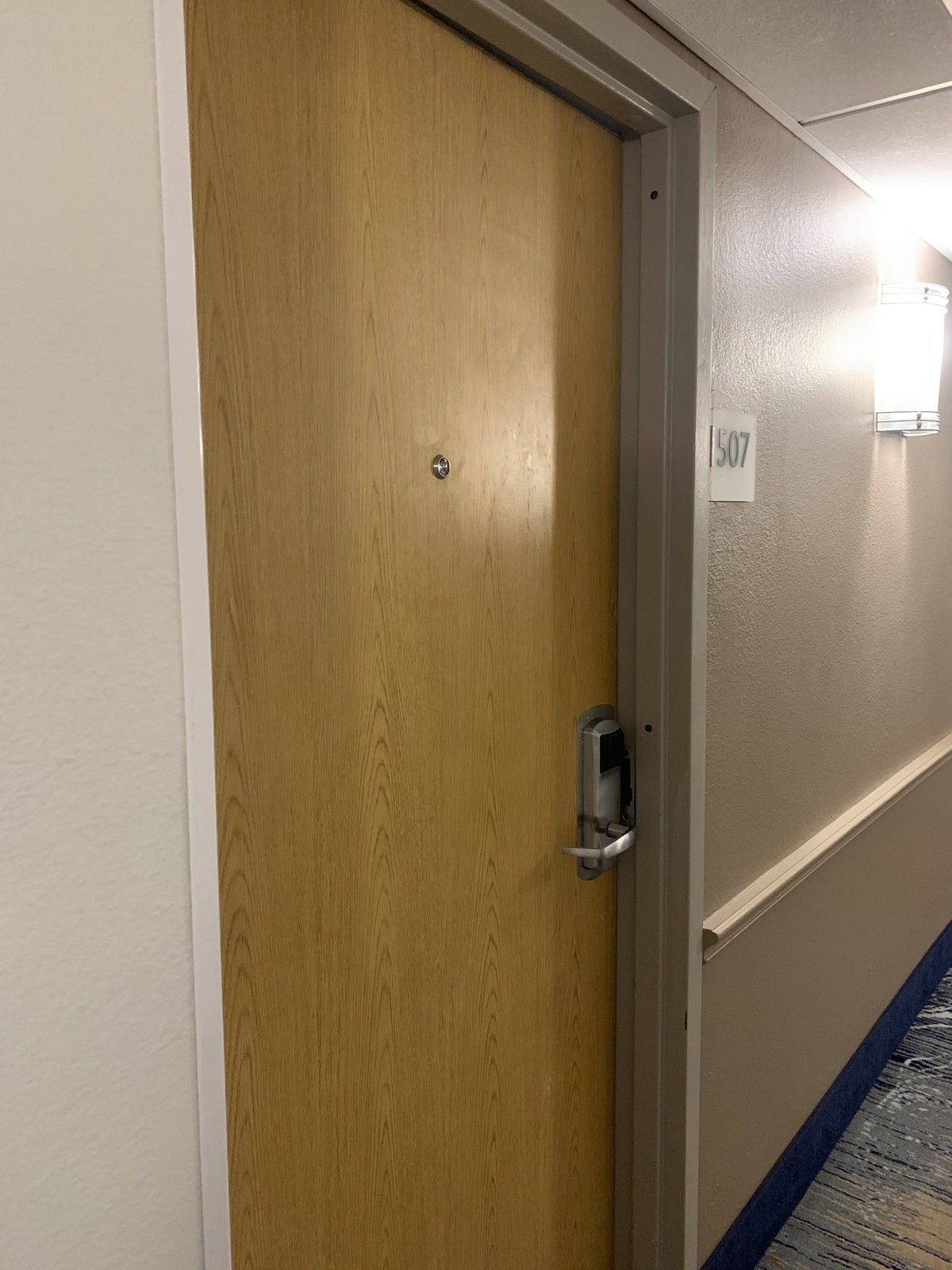 Unlatched room doors at the DoubleTree by Hilton Corpus Christi Beachfront