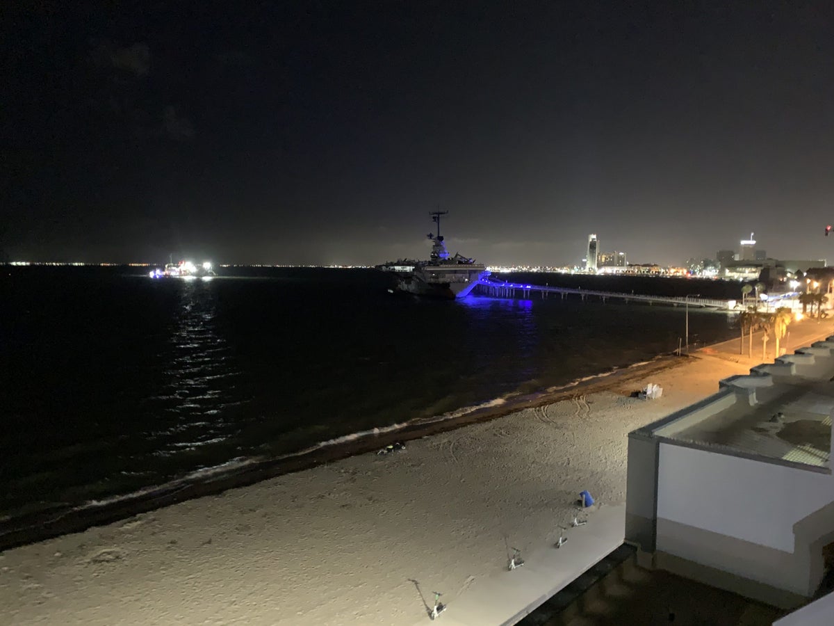 Nighttime U.S.S. Lexington view at the DoubleTree by Hilton Corpus Christi Beachfront