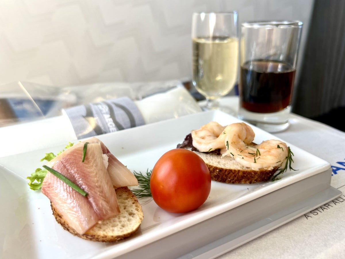 Aegean upgrade bid Aegean Airbus A320neo business class meal close up