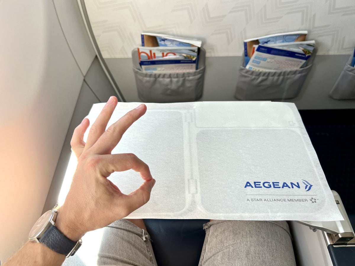 Aegean upgrade bid Aegean Airbus A320neo business class tray place setting