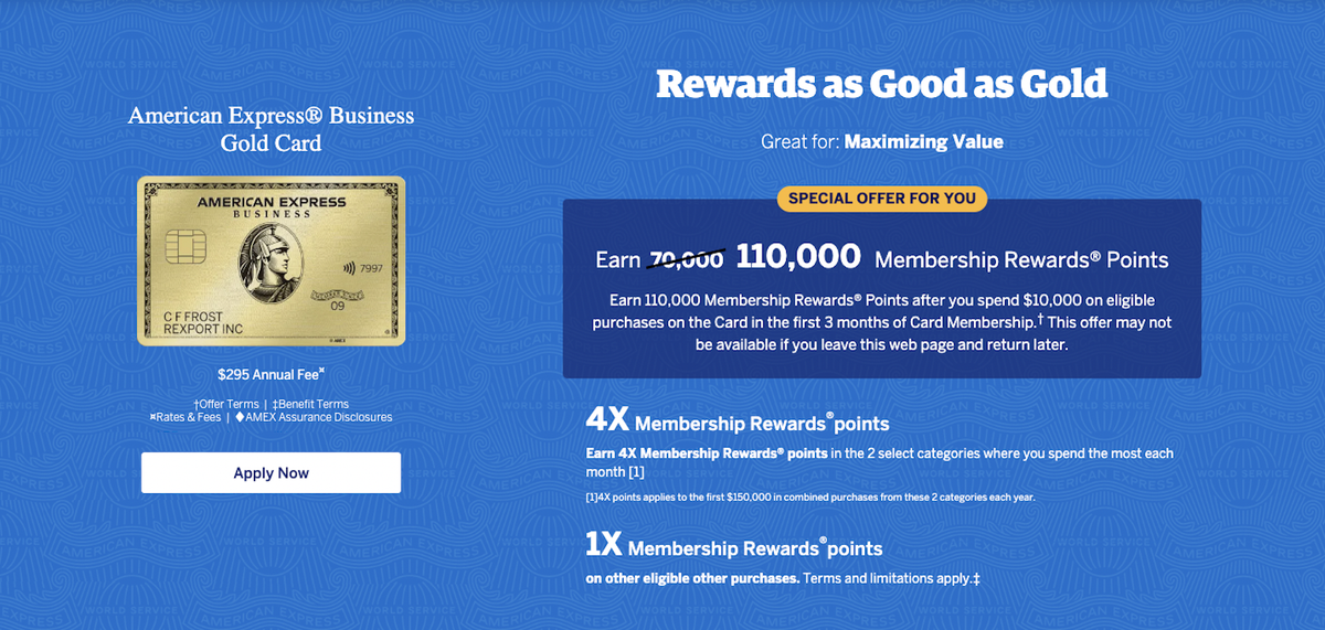 American Express Business Gold offer