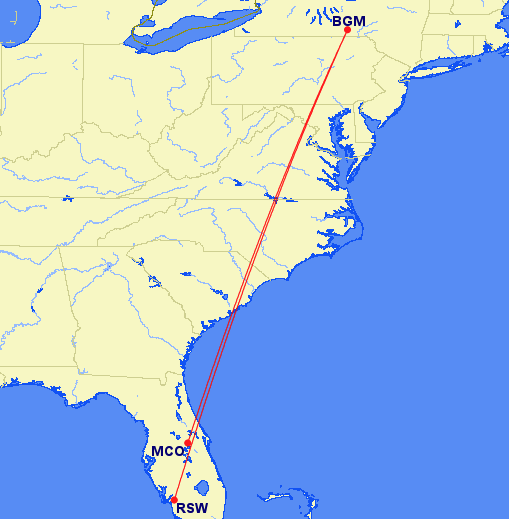 Avelos route map from Binghamton