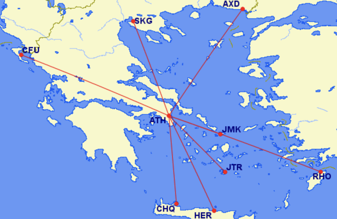 Emirates and Aegean codeshare routes from Athens ATH