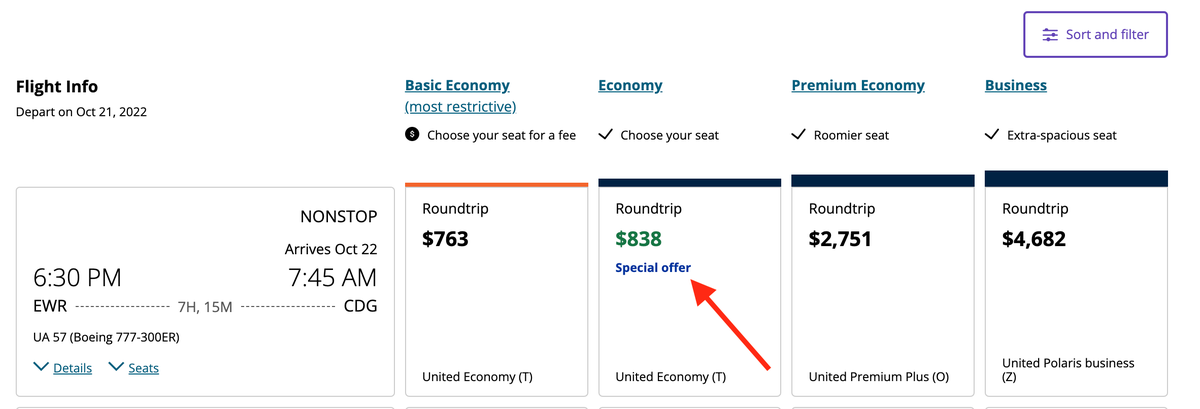 Flights eligible for United AVIATION75 promo code