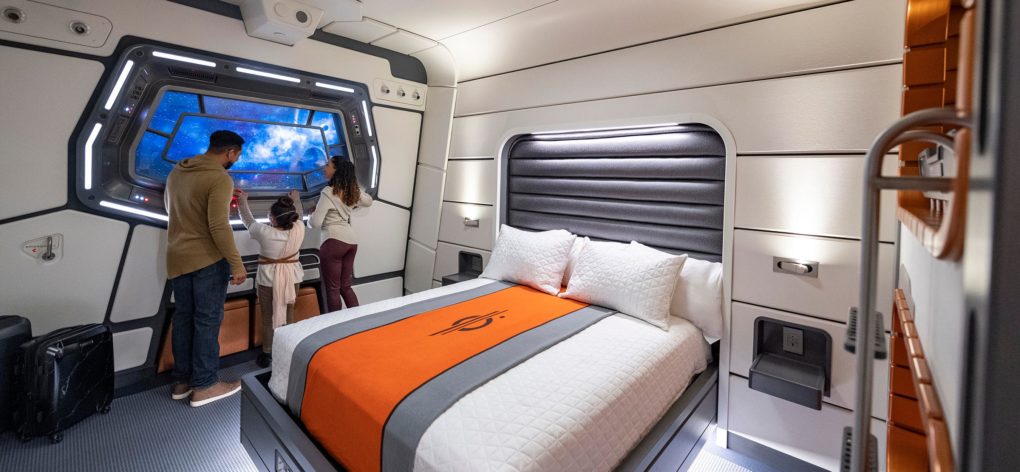 Passengers enjoy their Halcyon starcruiser cabin in Star Wars: Galactic Starcruiser at Walt Disney World Resort in Lake Buena Vista, Fla.