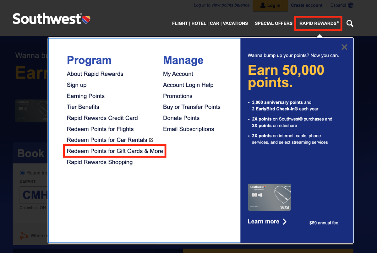 How to redeem Southwest points for gift cards and more