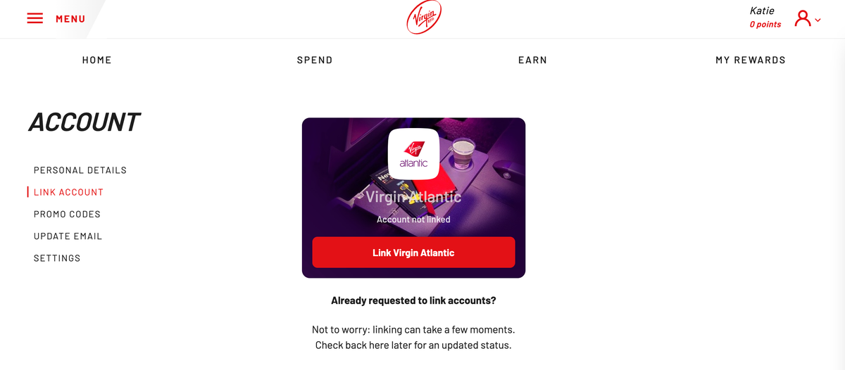 Link Virgin Red to Virgin Atlantic account