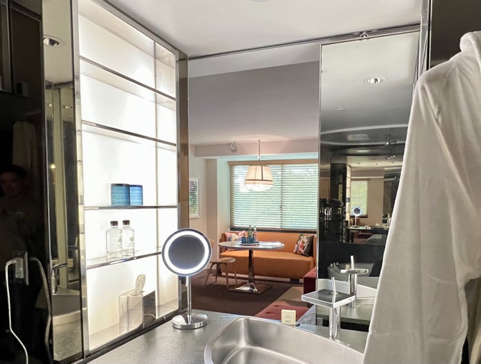SLS Hotel Beverly Hills Luxury Collection bathroom view into bedroom