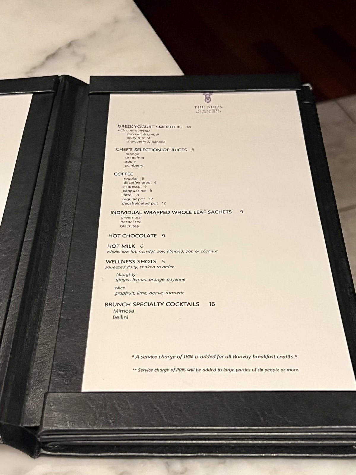 SLS Hotel, a Luxury Collection Hotel, Beverly Hills restaurant breakfast drinks menu