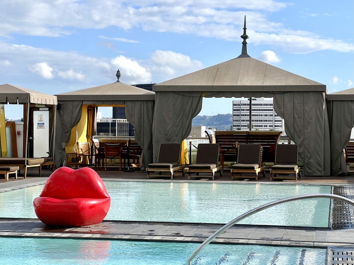 SLS Hotel Beverly Hills Luxury Collection rooftop pool private cabana SLS Hotel Beverly Hills Luxury Collection rooftop pool lip seat