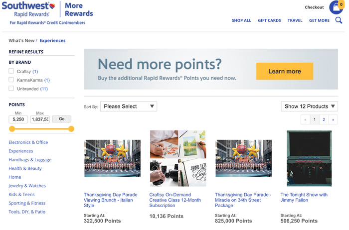 Southwest More Rewards experiences
