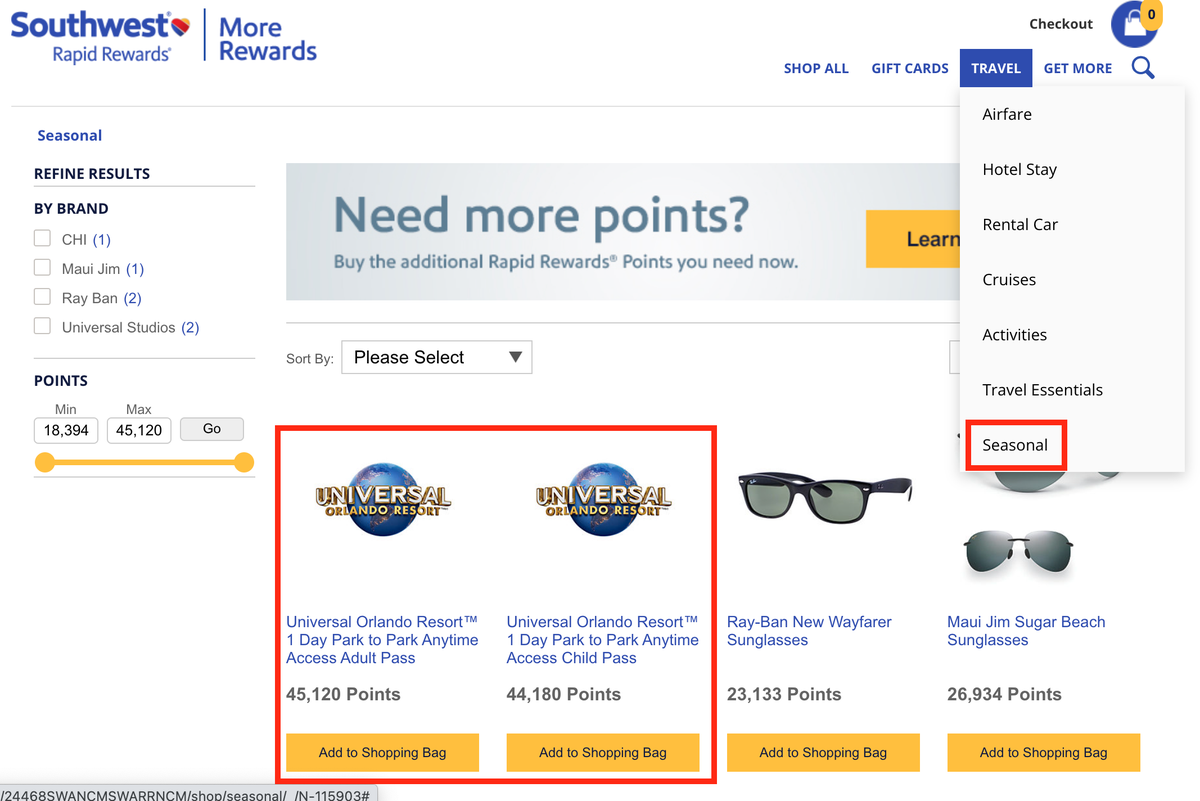 Use Southwest points to buy Universal Orlando tickets