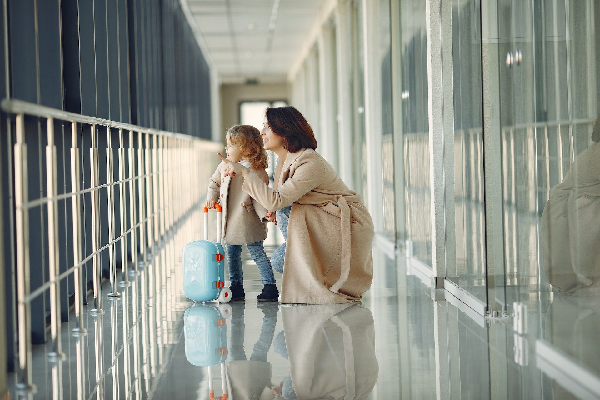 mother and daughter in airport
