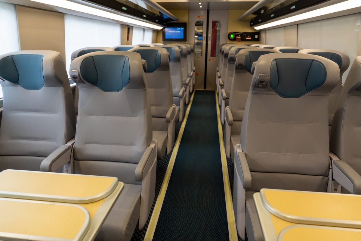 Acela business class seats with tray table