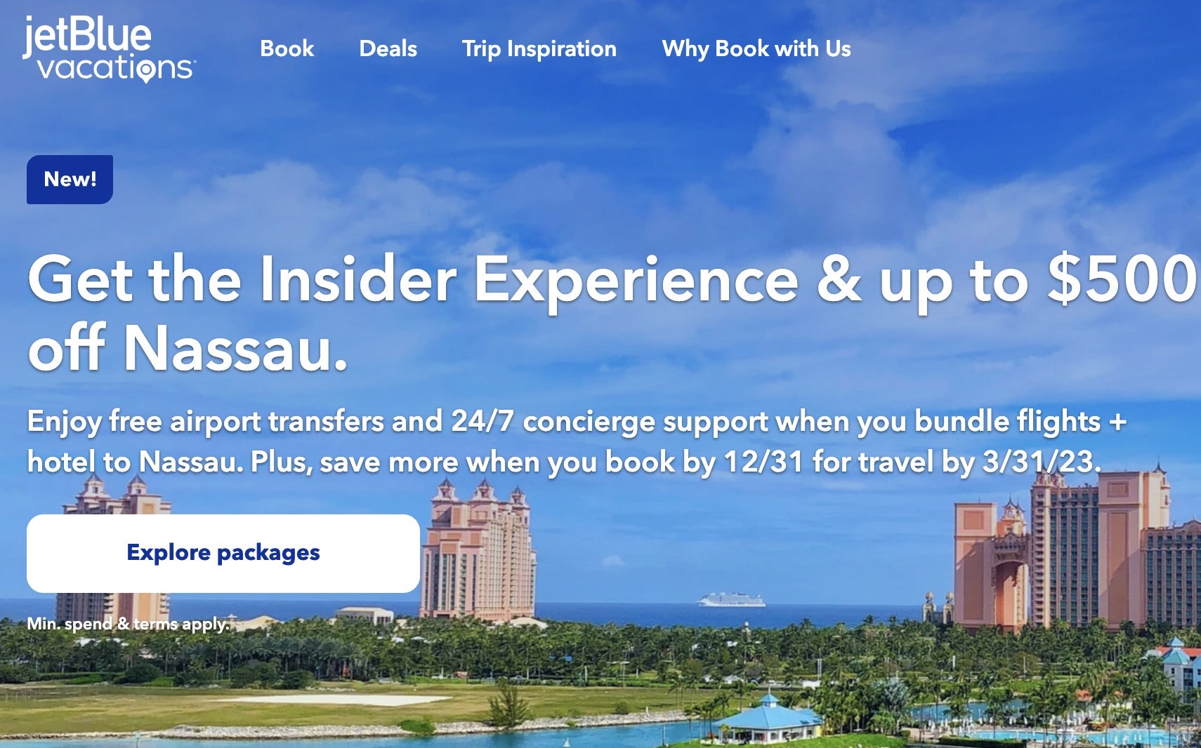 New JetBlue Vacations Promo Up to 500 Off Trips to Bahamas