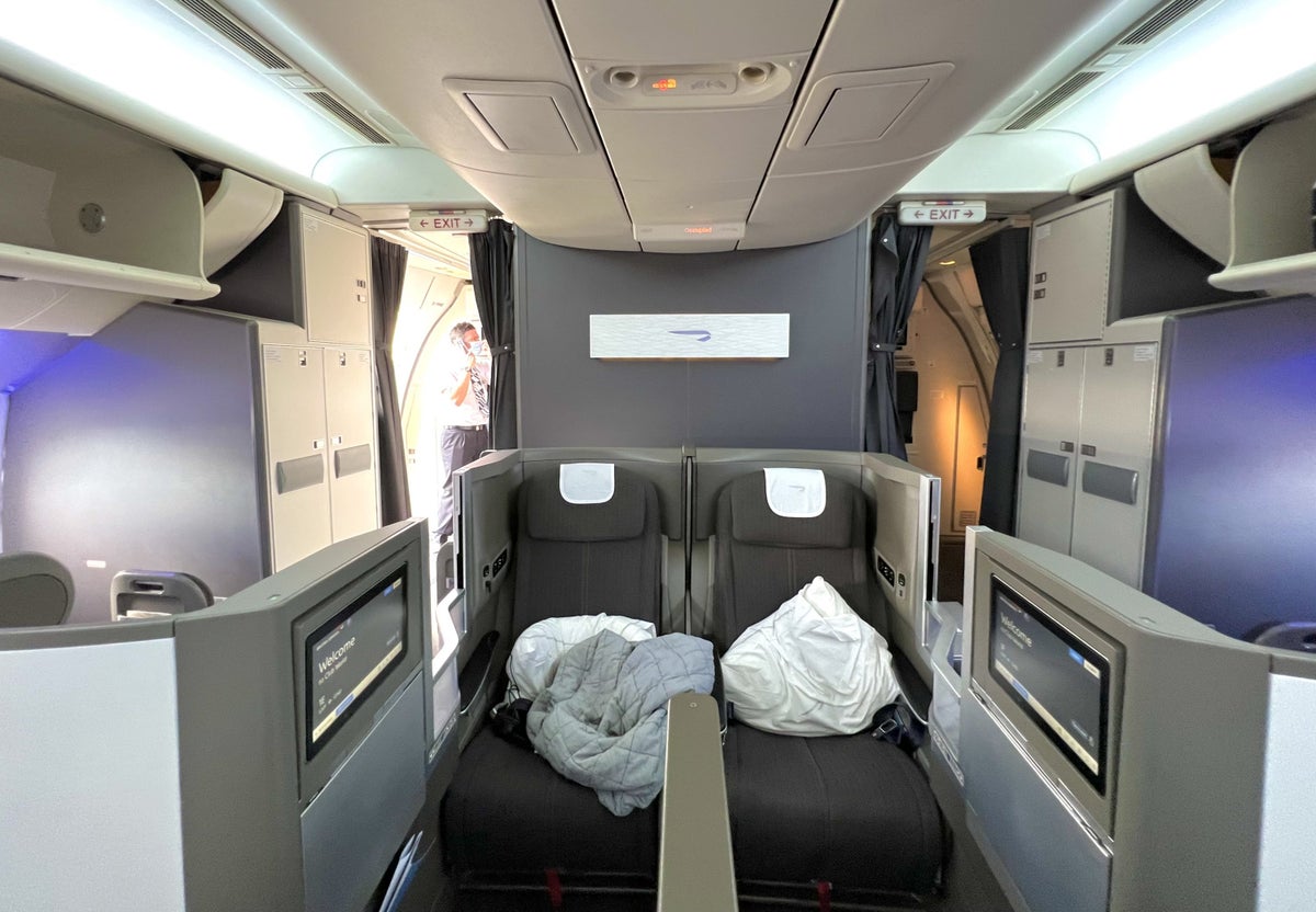 British Airways Boeing 777 200 Club World cabin mess on seats
