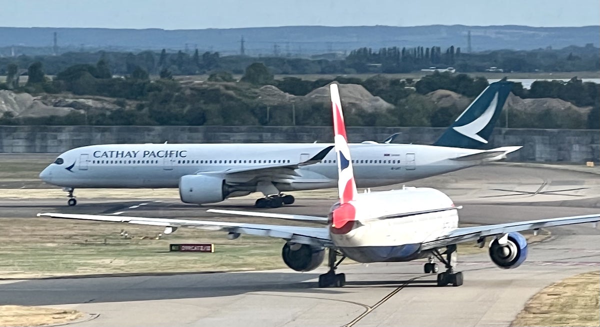 Cathay Pacific Airbus A350 waiting to depart from Heathrow