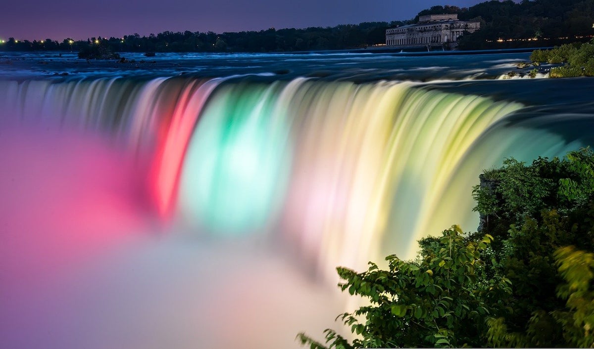 Niagara Falls illuminated at night