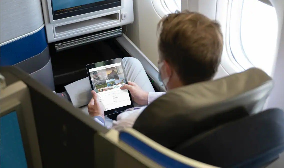United Polaris passenger on tablet Wi Fi