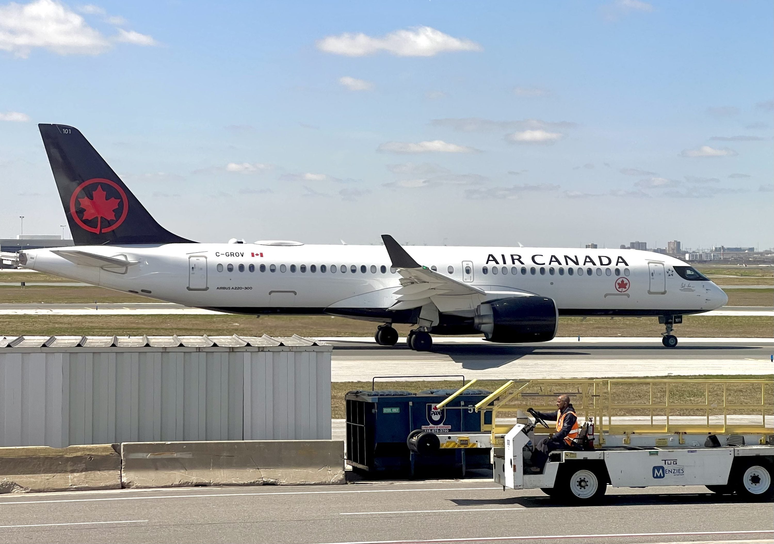 Air Canada Airbus A220 at Toronto Pearson Airport.