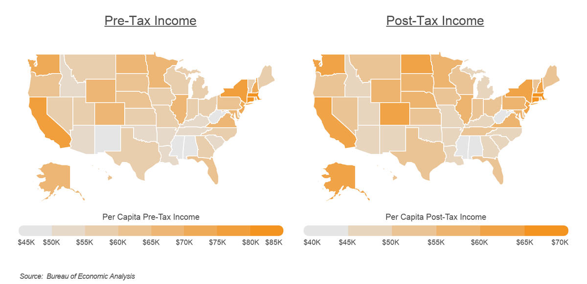 Heat maps of per capital income pre-tax and post-tax