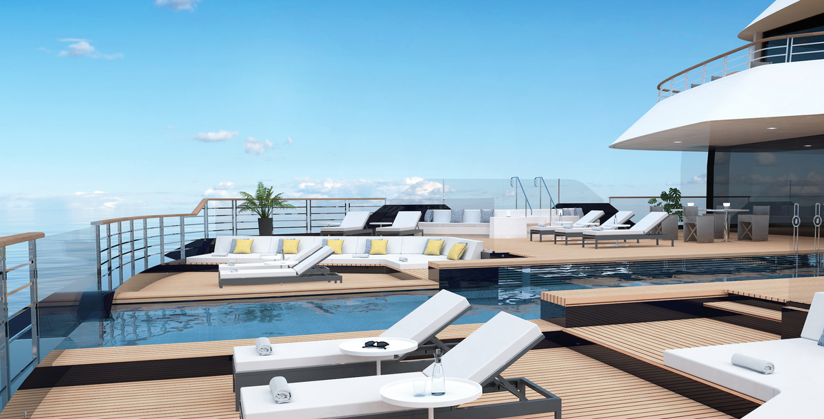 Evrima main pool deck rendering The Ritz-Carlton Yacht Collection