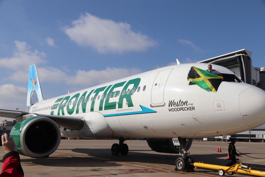 Frontier airplane with Jamaica flag